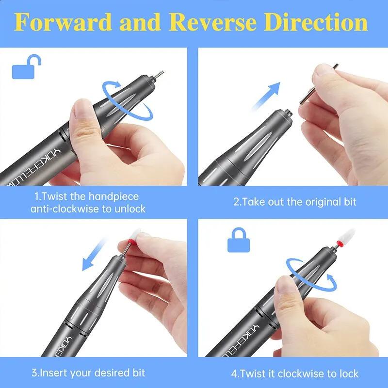 YOKEFELLOW Electric Nail Drill Machine 35000RPM Professional Electric Nail File Kit for Acrylic Gel Nail Manicure Pedicure Efile 250303