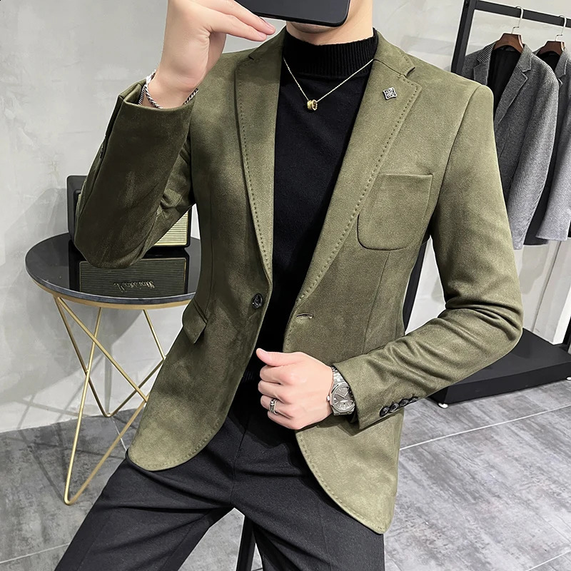 Fashion England Style Autumn Winter Thick Mens Velvet Suit Jacket Male High Quality Plus Size Blazers Coat 240201