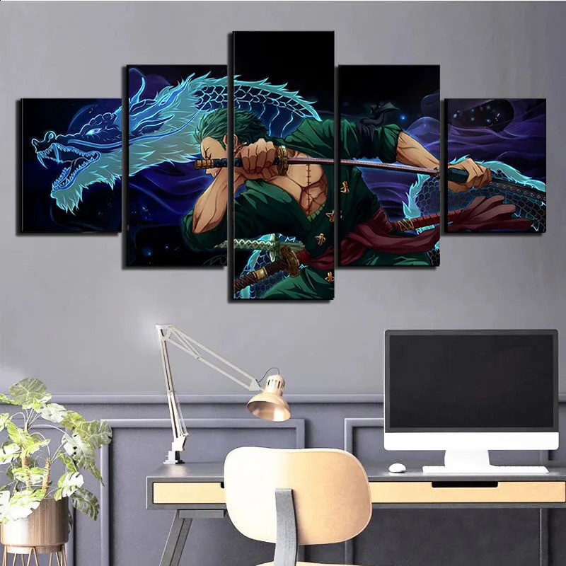 5 Panels Canvas Wall Arts Painting Japanese Animation Poster Print Roronoa Zoro Picture Modern Living Room Mural Home Decoration 240123