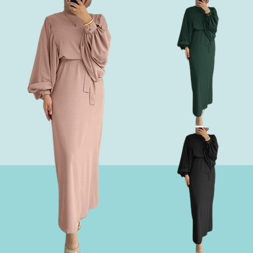Ethnic Clothing Autumn Puff Sleeve Morocco Muslim Dress Women Abaya Kaftans Casual Evening Dresses Woman Turkey Islam Long Robe Fe