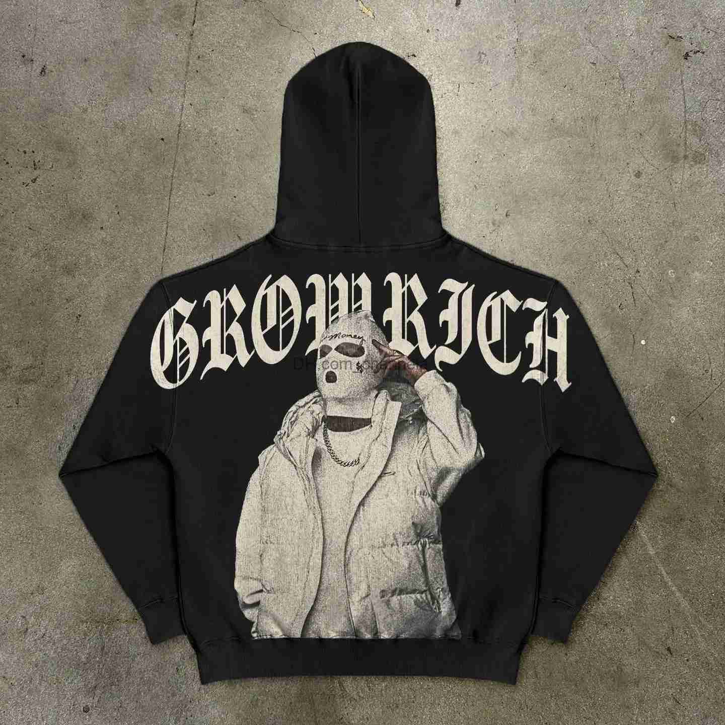 Men's Hoodies Sweatshirts Harajuku robber lady hoodies women American retro street for Men y2k tops Goth clothes streetwear oversized sweats