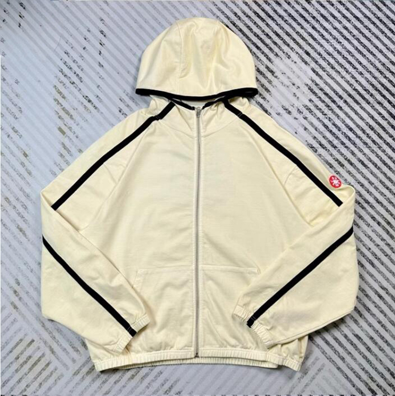 2024 Apricot Cardigan Coat Men Woman Striped Pullovers Zipper Pocket Hoodies Casual Fashion