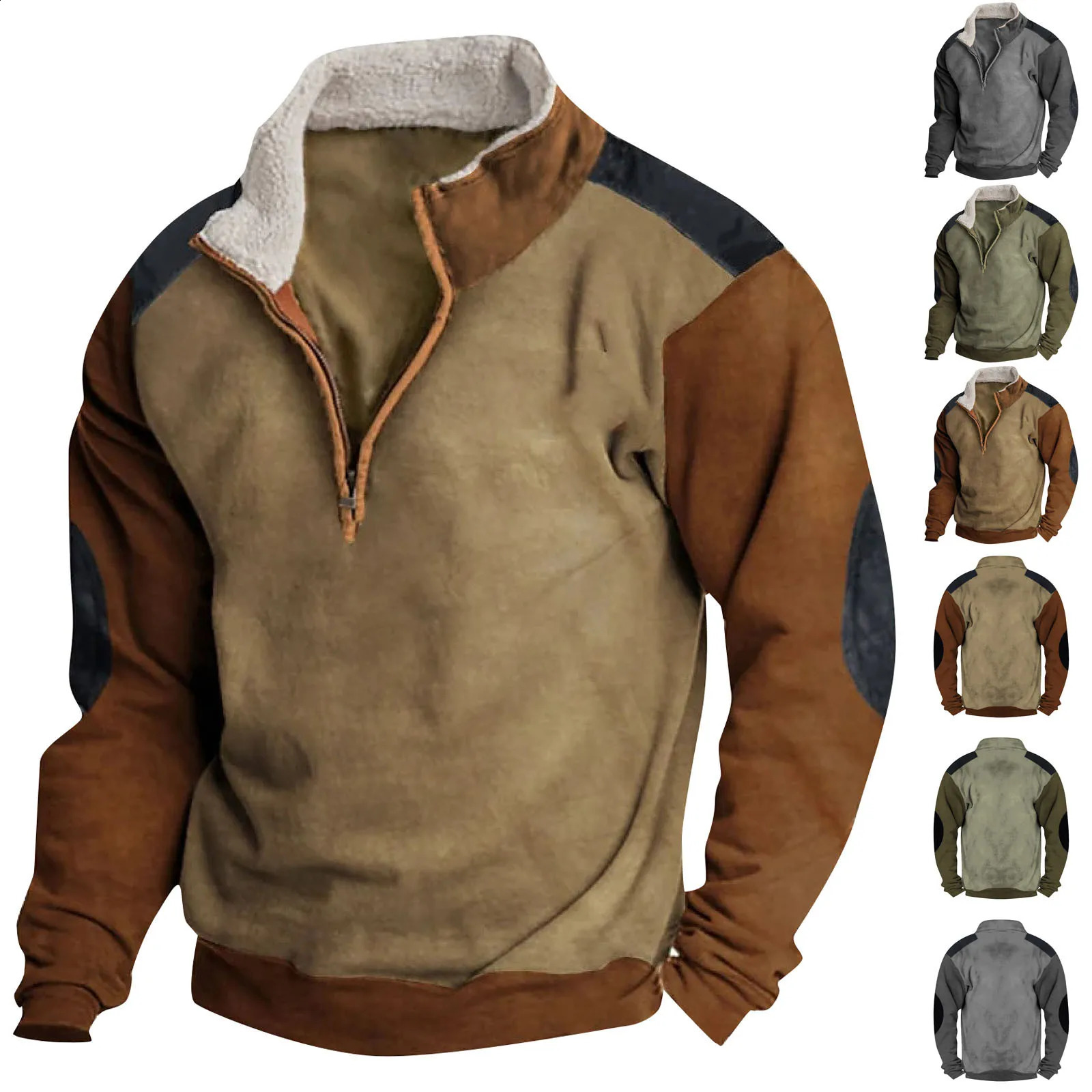 Retro mens autumn sportswear Henley Neck half zip long sleeved loose fit Pullover fully matched daily hoodie top Hombre 240911