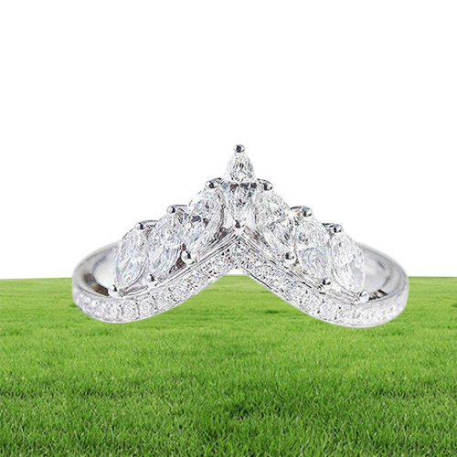 Size 610 Luxury Jewelry Real 925 Sterling Silver Crown Ring Full Marquise Cut White Topaz Cz Diamond Moissanite Women Wedding Ban
