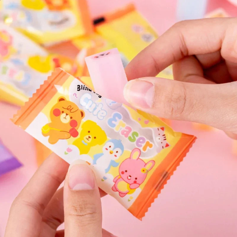 50PcsLot Blind Box Eraser Kawaii Erasers for Children Batch Stationery School Supplies Kids Funny Cleaner 240124