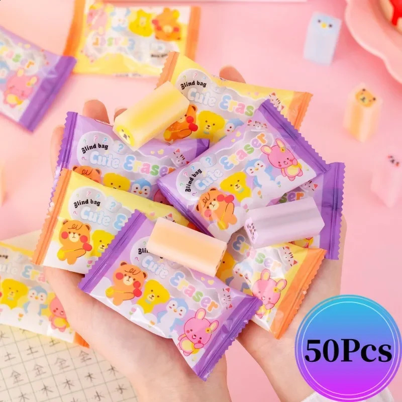50PcsLot Blind Box Eraser Kawaii Erasers for Children Batch Stationery School Supplies Kids Funny Cleaner 240124