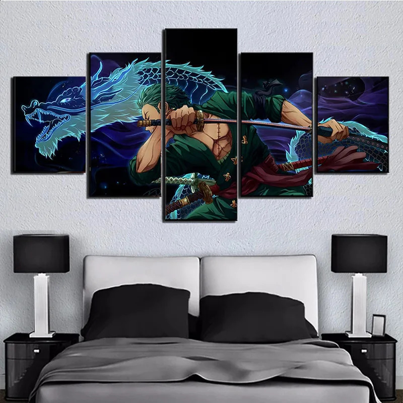 5 Panels Canvas Wall Arts Painting Japanese Animation Poster Print Roronoa Zoro Picture Modern Living Room Mural Home Decoration 240123