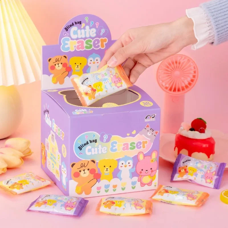 50PcsLot Blind Box Eraser Kawaii Erasers for Children Batch Stationery School Supplies Kids Funny Cleaner 240124