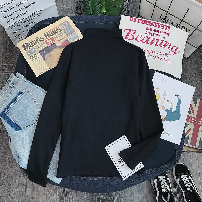 Long Sleeve Women TShirt Underwear Basic Turtleneck TShirts Lady Causal Base Solid Tee Tshirt Undershirt Tops Black White 240202