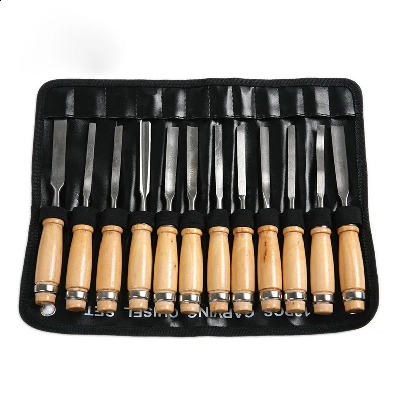 KUNLIYAOI 12Pcs Wood Carving Hand Chisel Tool Set Woodworking Professional Gouges Consruction An Carpentry Tools 240123