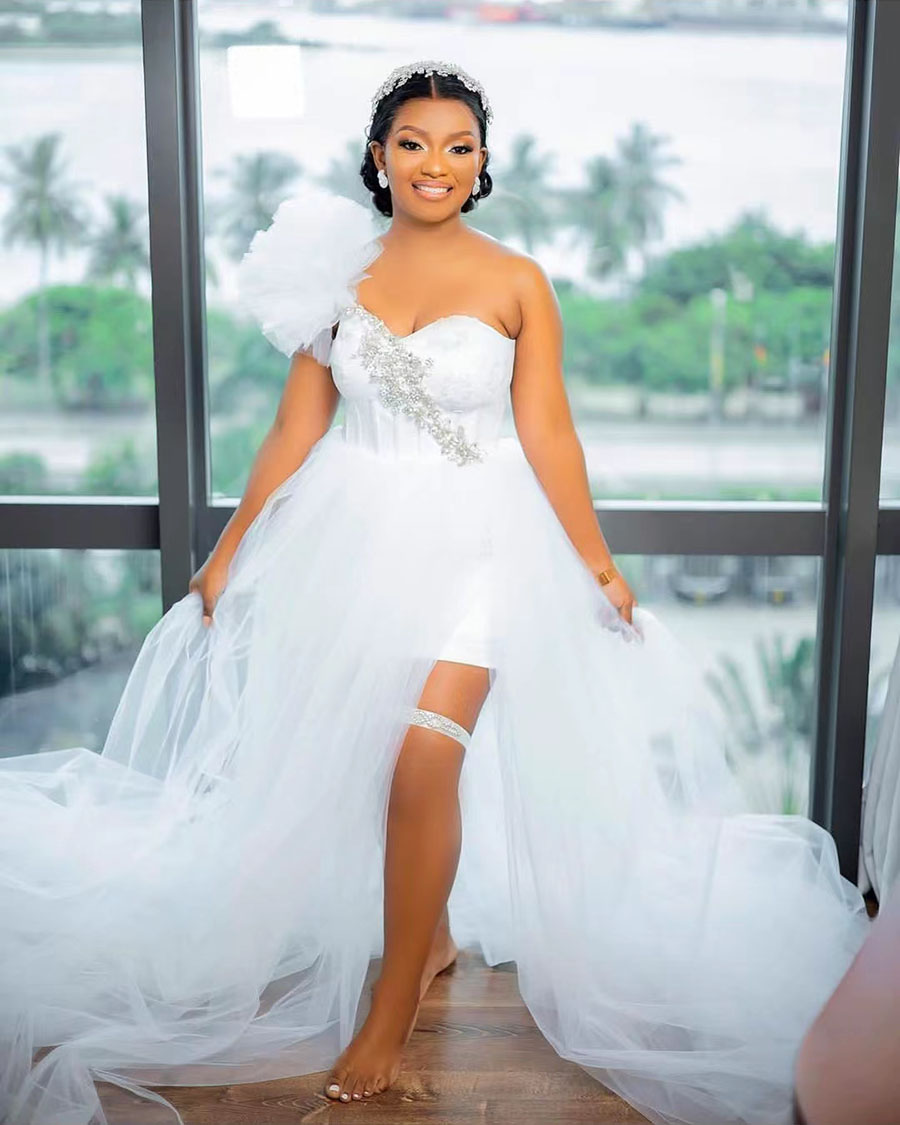 Ebi Arabic Aso White Bride Robes For Wedding Sweet Hear Tlong Sleeve A Line Tulle Lace Ruffles African Women Bridal Shower Dresses Morning Robe Frican