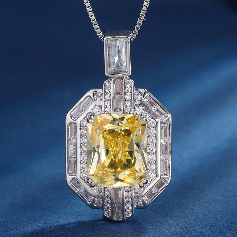 Square Pendant Necklace: 2024 Sterg Sier Princess Cut Multi-Color 5A Cubic Zirconia Jewelry for Women