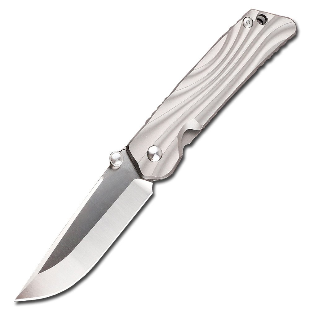 A0220 High End Folding Knife AUS10 Satin Drop Point Blade CNC TC4 Titanium Alloy Handle Ball Bearing EDC Pocket Knives