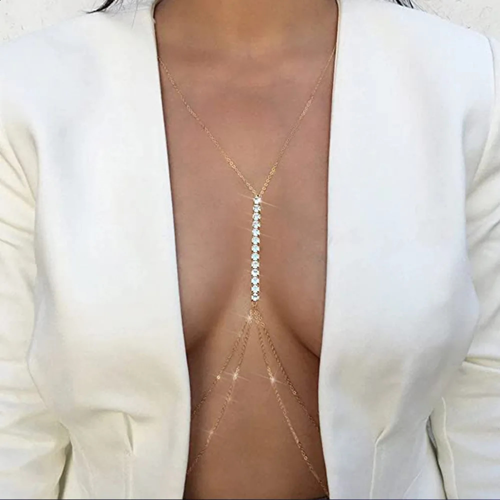 Sexy Rhinestone Chains Chest Chain Harness Waist Chain Breast Belly Body Jewelry Necklace For Women Party Clothing Accessories 240221