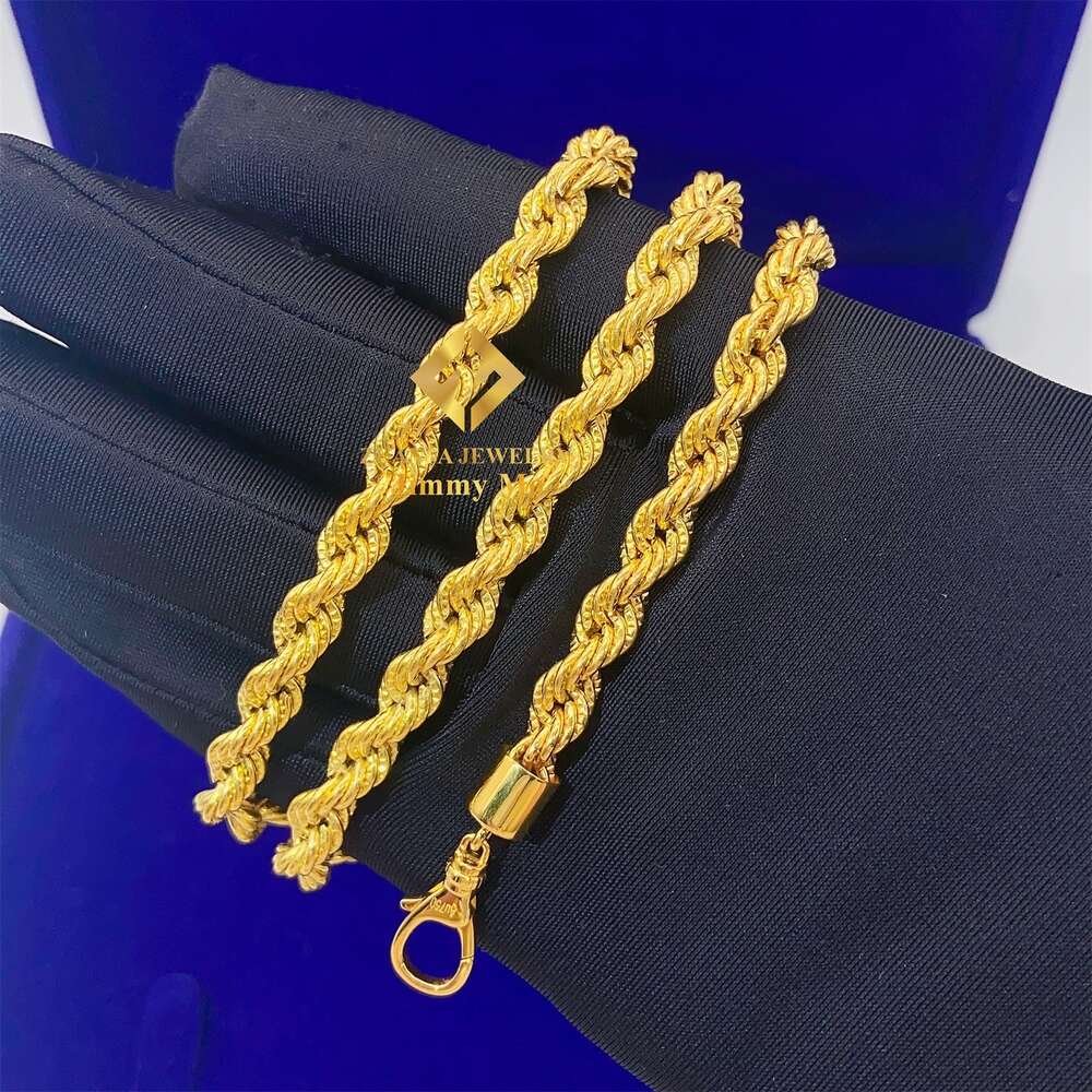 Pendant Necklaces New Trendy 6mm Au750 real gold Solid Yellow Gold iced Out Hip Hop Jewelry Man Rope Plain Chain