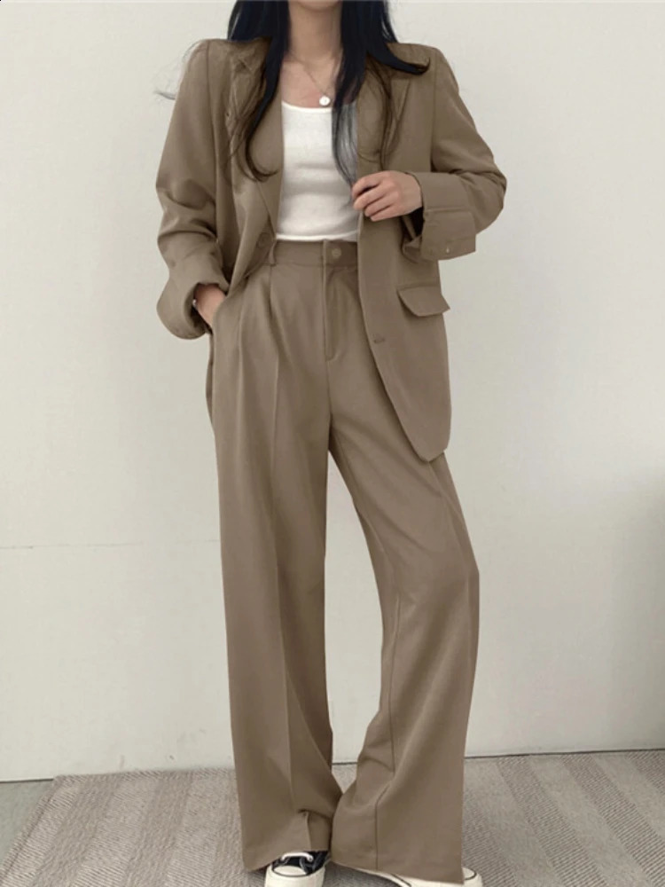 Blazer 2 Piece Sets Outifits Autumn Winter Korean Fashion Pants Suit Office Lady Solid Dressing Female Clothing 240127