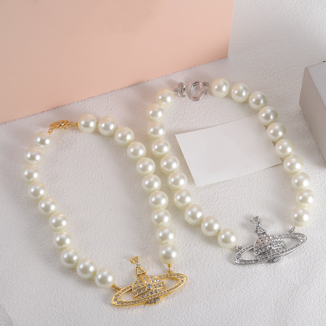 Big Pearl Beaded Necklaces For Woman Diamond Necklace Luxury Designer Necklace Gift Chain Jewelry Supply