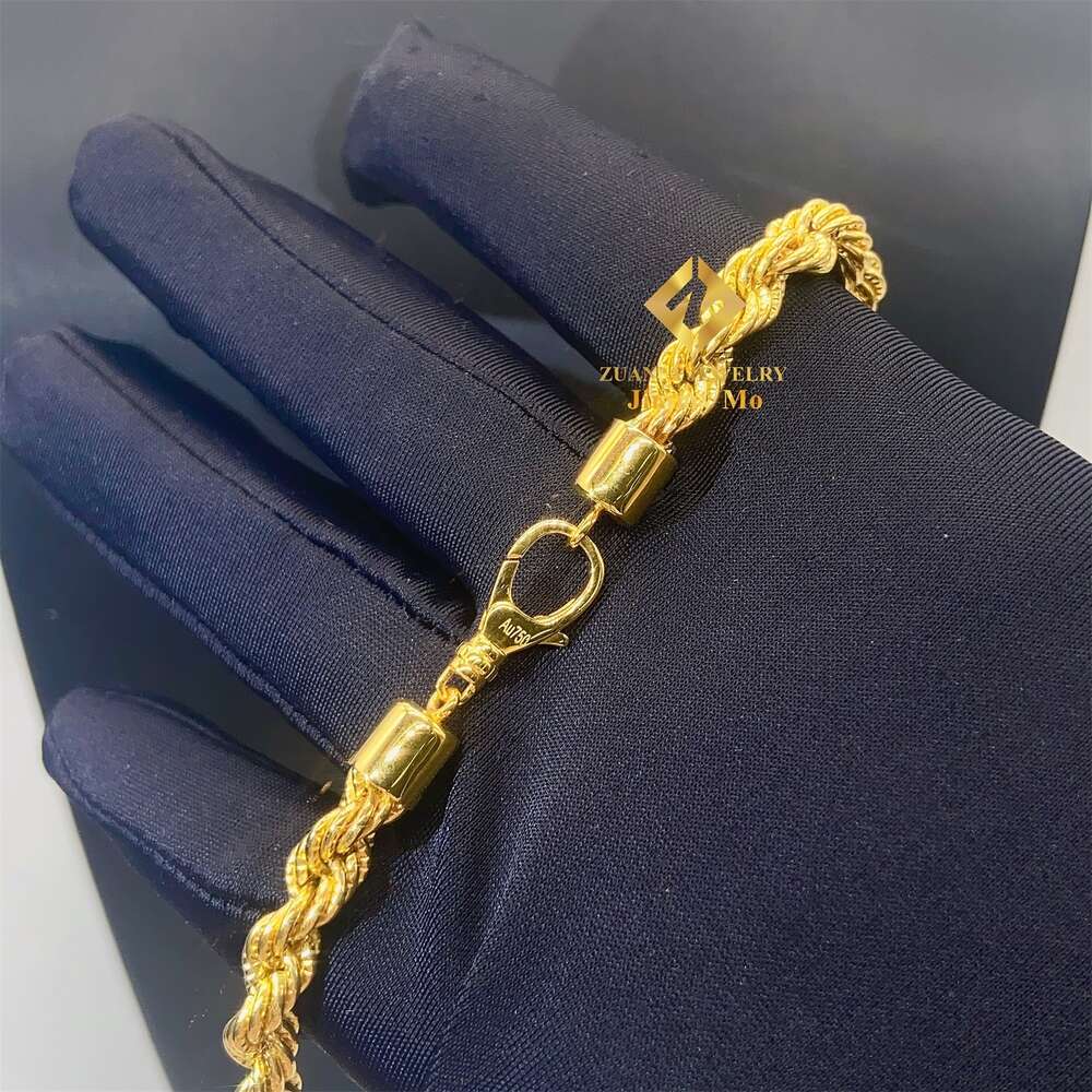 Pendant Necklaces New Trendy 6mm Au750 real gold Solid Yellow Gold iced Out Hip Hop Jewelry Man Rope Plain Chain