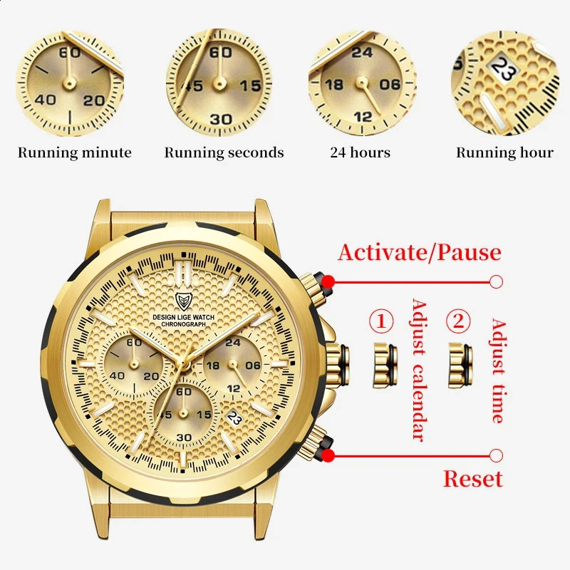 LIGE Men Watch Big Watches for Men Quartz Men's Watch Sport Waterproof Wrist Watches Chronograph Date Relogio Masculino 240125