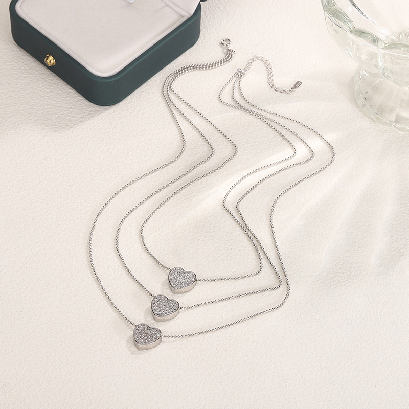 Sterg Sier Heart CZ Dia Pendant Necklace for Women, Sweet Love Jewelry Clavicle Chain