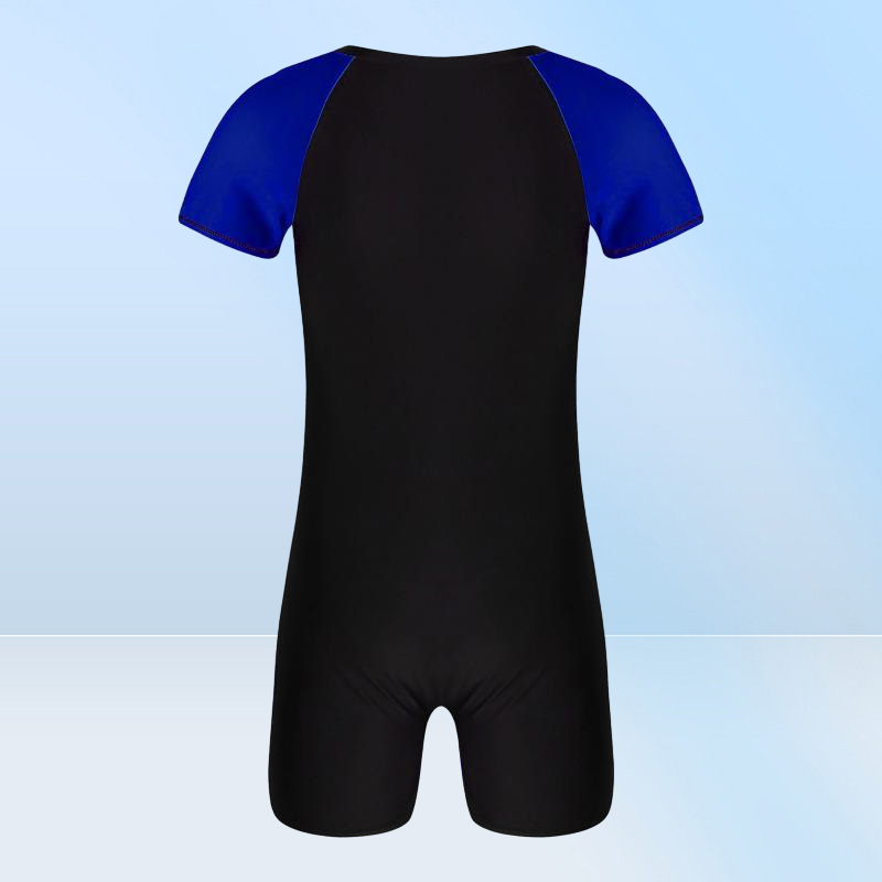 OnePiece Suits Swimwear Mens Swimsuit Round Neck Short Sleeves Swimming Jumpsuit Front Zipper Patchwork Swim Bodysuit Bathing Sui