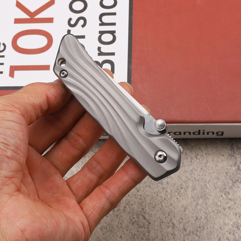 A0220 High End Folding Knife AUS10 Satin Drop Point Blade CNC TC4 Titanium Alloy Handle Ball Bearing EDC Pocket Knives