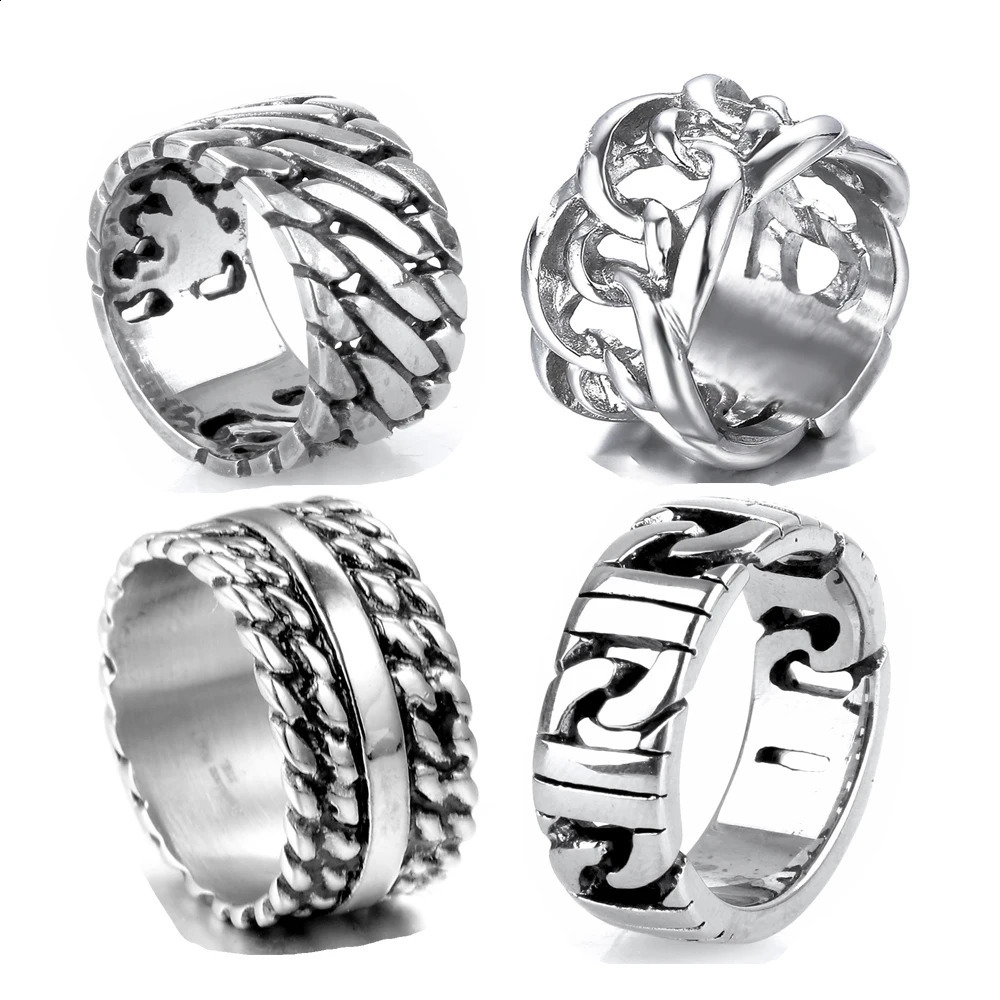 Punk Biker Jewelry Wide Chain Ring Buddha Ring Rock Stainless Steel Ring Finger Art Retro Drop 240129
