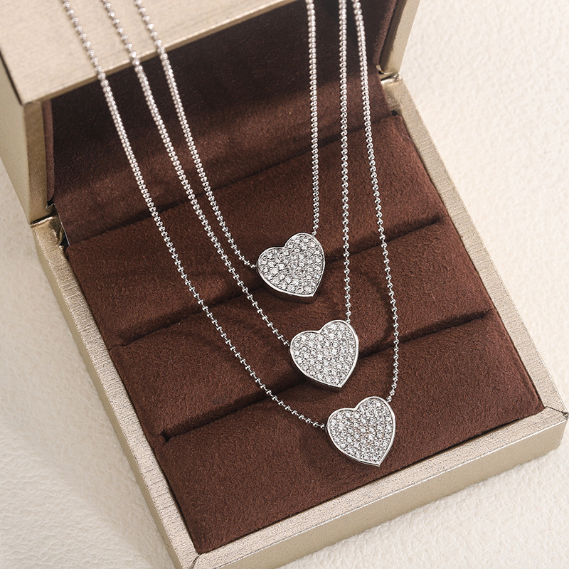 Sterg Sier Heart CZ Dia Pendant Necklace for Women, Sweet Love Jewelry Clavicle Chain