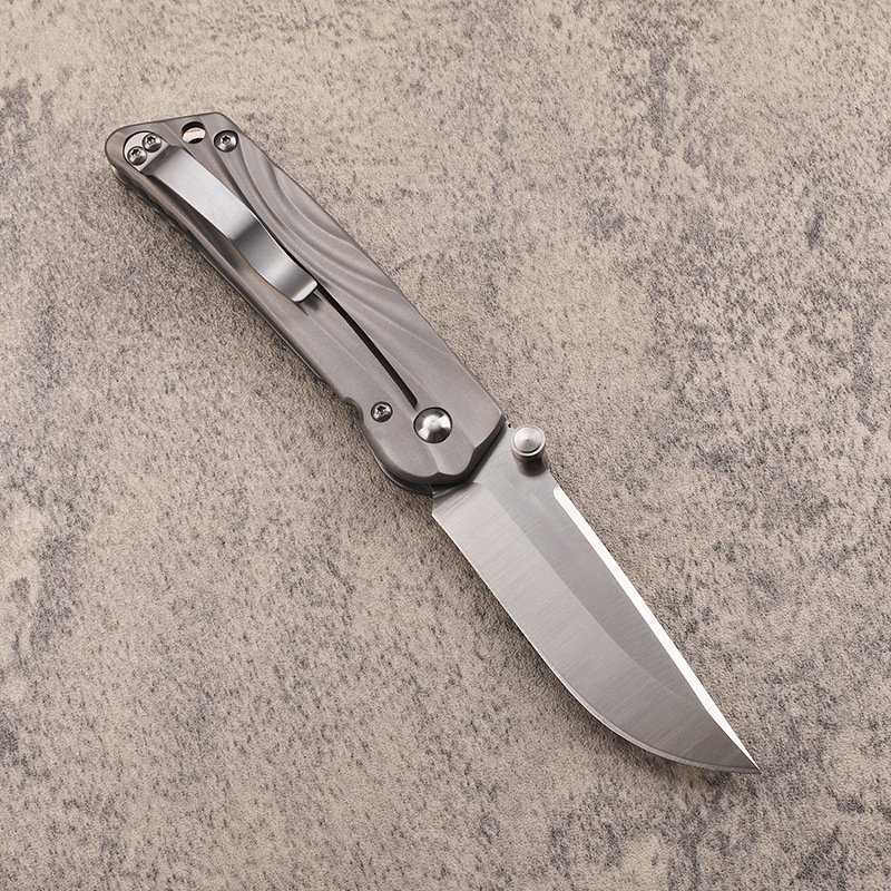 A0220 High End Folding Knife AUS10 Satin Drop Point Blade CNC TC4 Titanium Alloy Handle Ball Bearing EDC Pocket Knives