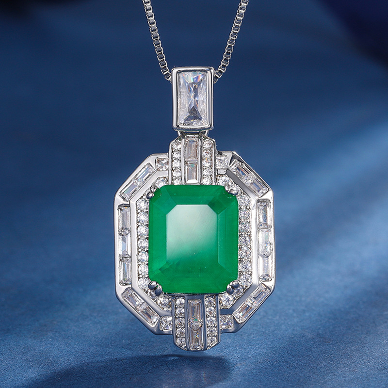 Square Pendant Necklace: 2024 Sterg Sier Princess Cut Multi-Color 5A Cubic Zirconia Jewelry for Women