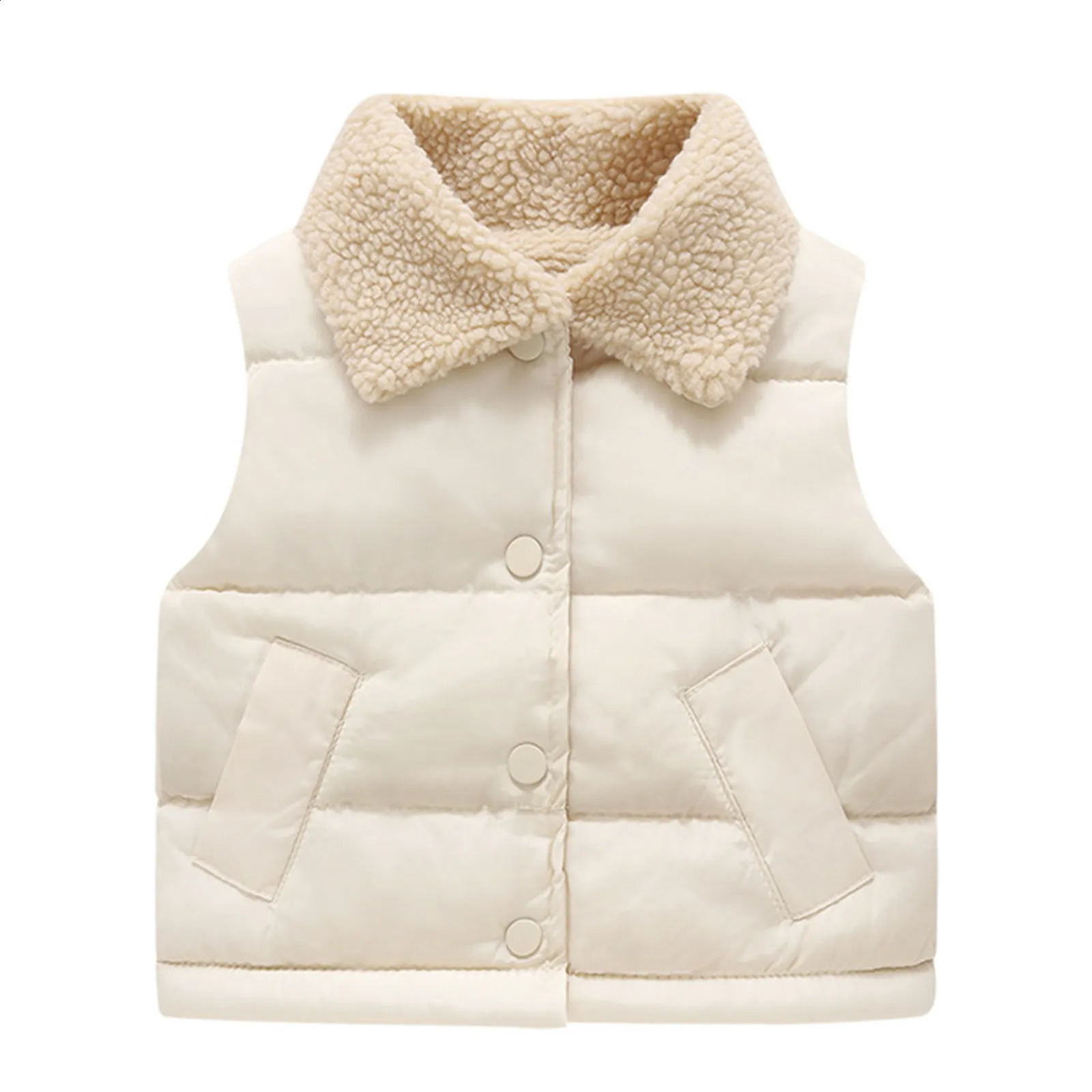 Winter Wool Kids Boys Infant Girl Clothing Toddler Thicken Solid Color Turndown Collar Down Vest For 18 Y Girls Clothes 240130