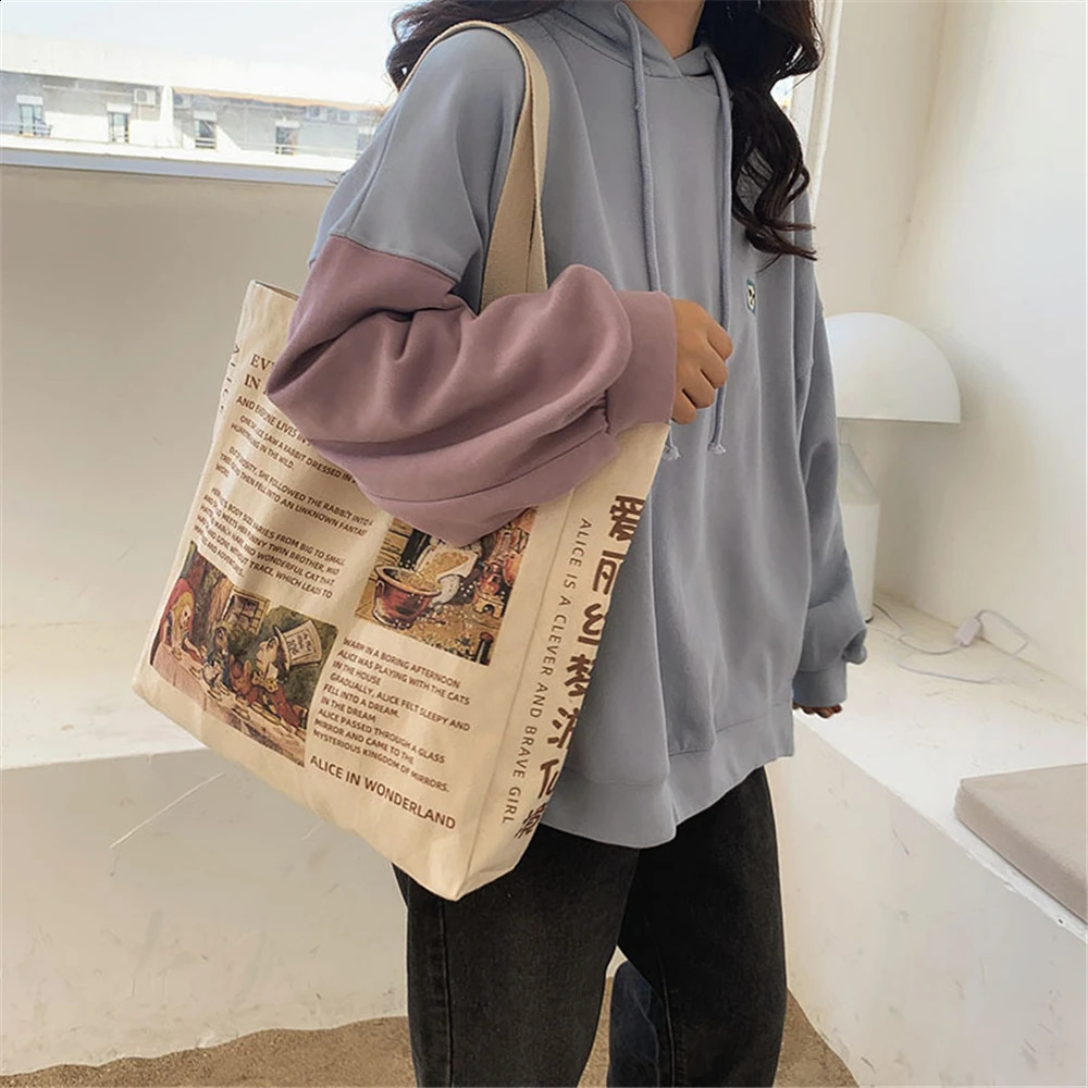 Women Canvas Shoulder Bag Shopping Bags Students Book Bag Cotton Cloth Handbags Tote Bags for Girls Bolsos 240125