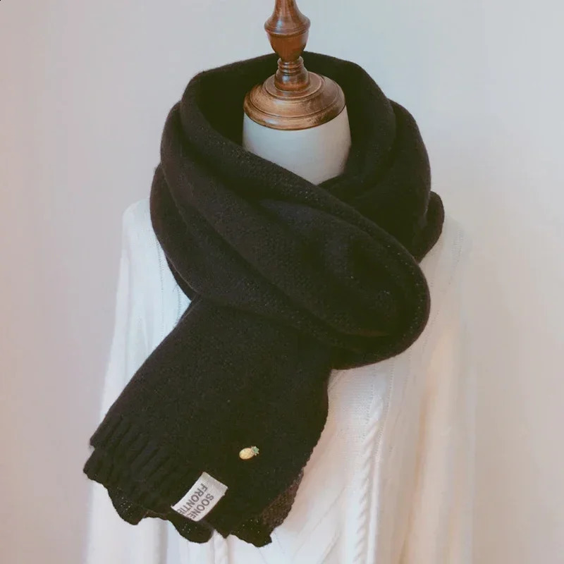 Women Solid Cashmere Scarves Lady Winter Thicken Warm Soft Pashmina Shawls Wraps Pink Black Female Knitted Wool Long Scarf 240201