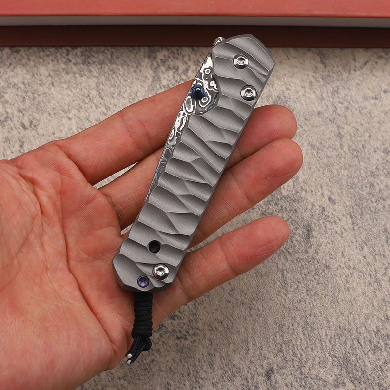 High End CR Small Folding Knife Damascus Steel Blade CNC TC4 Titanium Alloy Handle Outdoor EDC Pocket Folder Knives Survival Gear