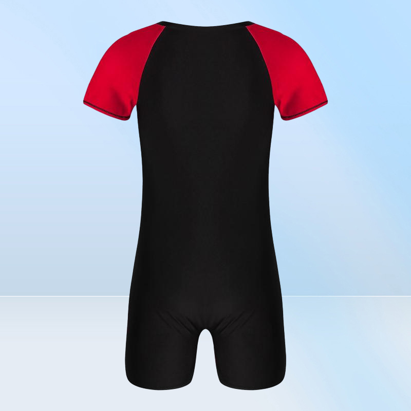 OnePiece Suits Swimwear Mens Swimsuit Round Neck Short Sleeves Swimming Jumpsuit Front Zipper Patchwork Swim Bodysuit Bathing Sui