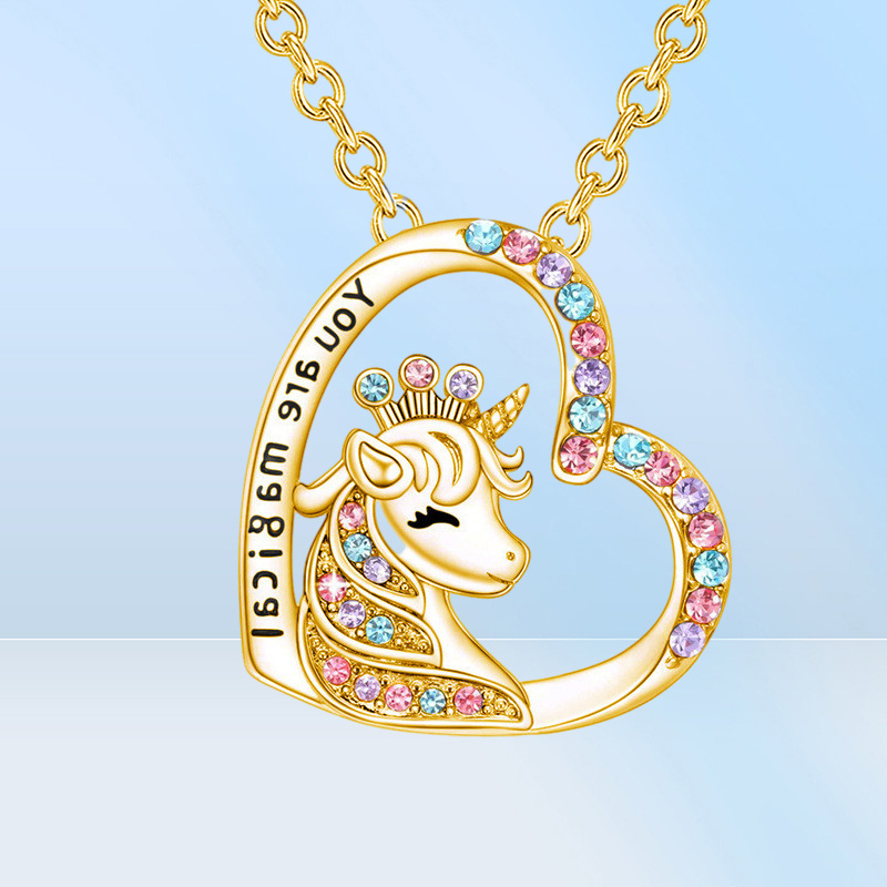 Unicorn Pendant Necklace Cute Lucky Heart Crystal Birthstone Horse Necklaces You Are Magical Jewelry Birthday Gift Girls5858986