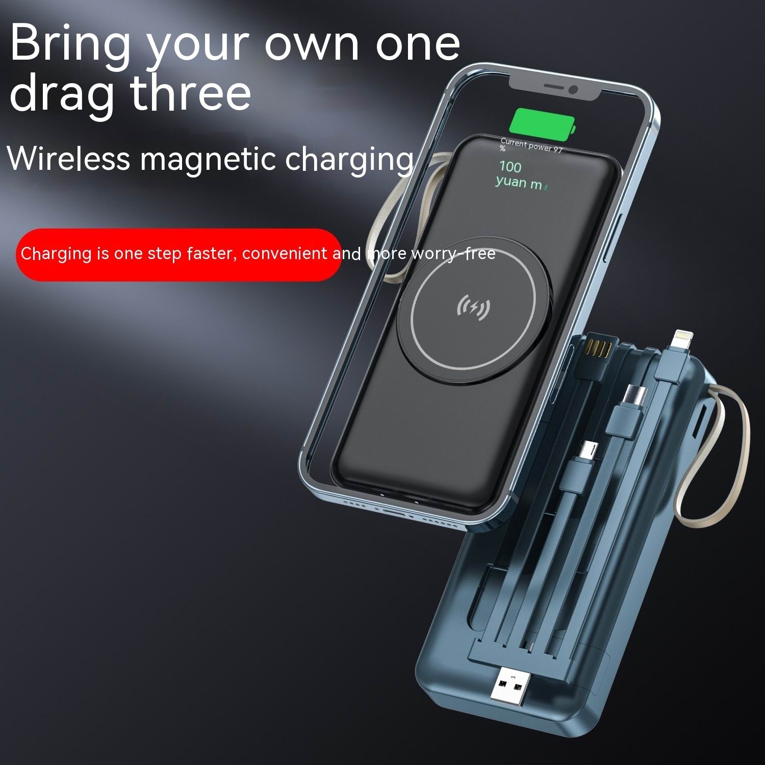 20000mah Magnetic For iPhone 12 13 14 Powerbank Built in Cables Fast Charge Wireless Power Bank External Battery Pack