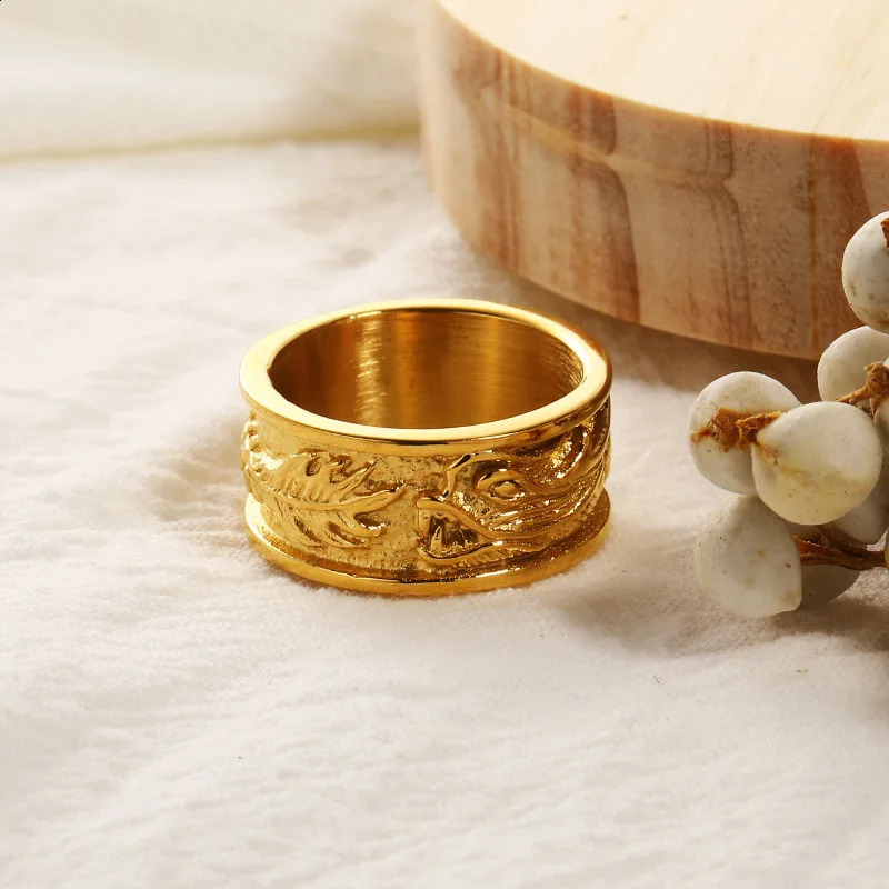 Dainty Chinese Dragon Wedding Ring For Women Punk Accessories Delicate Gold Color Stainless Steel Men Jewelry Item 240125