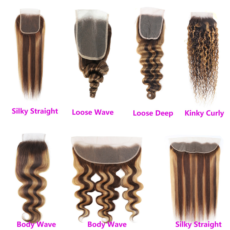 P4/27 Piano Color 2*6 Lace Closure Kim Peruvian Brazilian 100% Human Hair Sliky Straight 2X6 Top Closures Middle Part P4 27