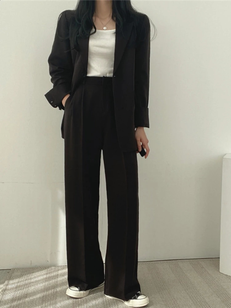 Blazer 2 Piece Sets Outifits Autumn Winter Korean Fashion Pants Suit Office Lady Solid Dressing Female Clothing 240127