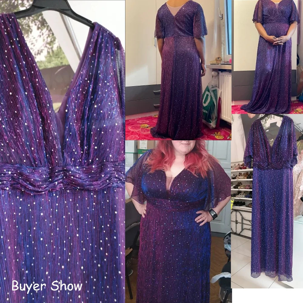 Wedding Bridesmaid Dress For Plus Size Female Fashion Plunging Neck Butterfly Sleeve Glitter Party Dresses Large Size Lady Dress 240201