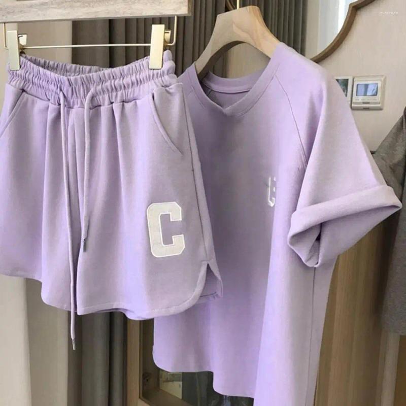 Women's Tracksuits Young Breathable Lady T-shirt Shorts Set Drawstring Tracksuit Soft Women Top Female Clothes