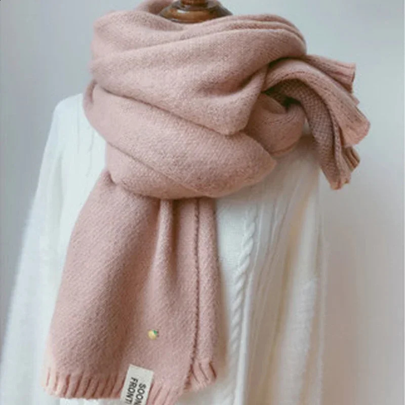Women Solid Cashmere Scarves Lady Winter Thicken Warm Soft Pashmina Shawls Wraps Pink Black Female Knitted Wool Long Scarf 240201