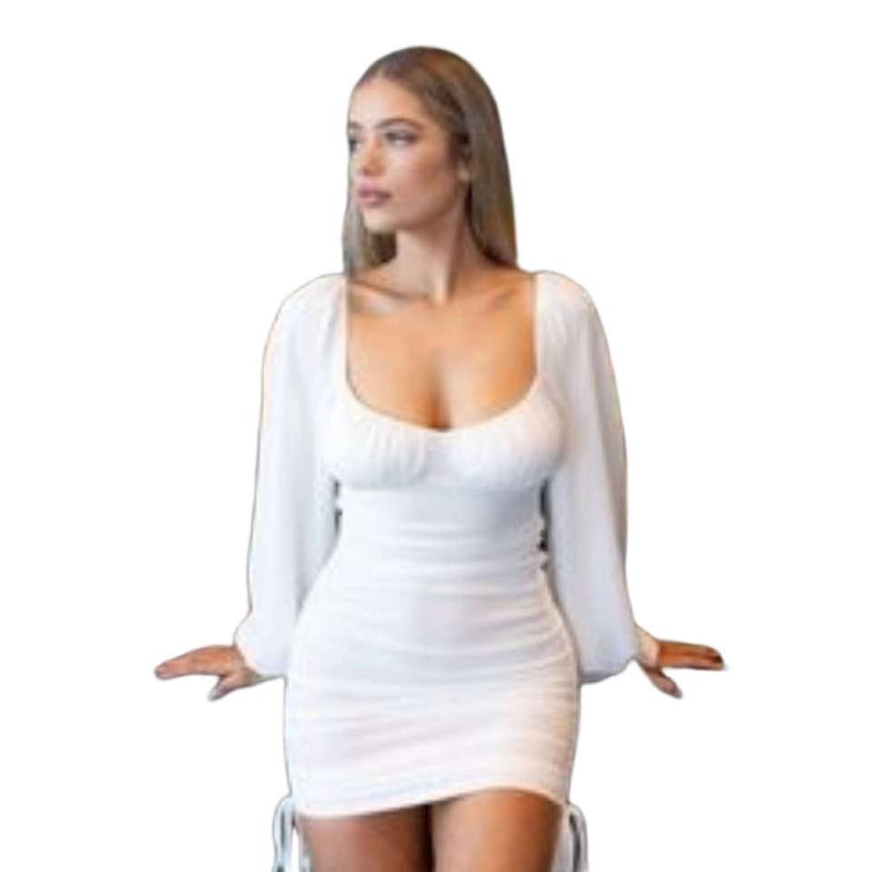 Spot LT2127 European and American Ribbed Sexy Slim Fit Drawstring Pleated Buttocks Wrapped Long Sleeved Dress womens designer clothing designer dresse