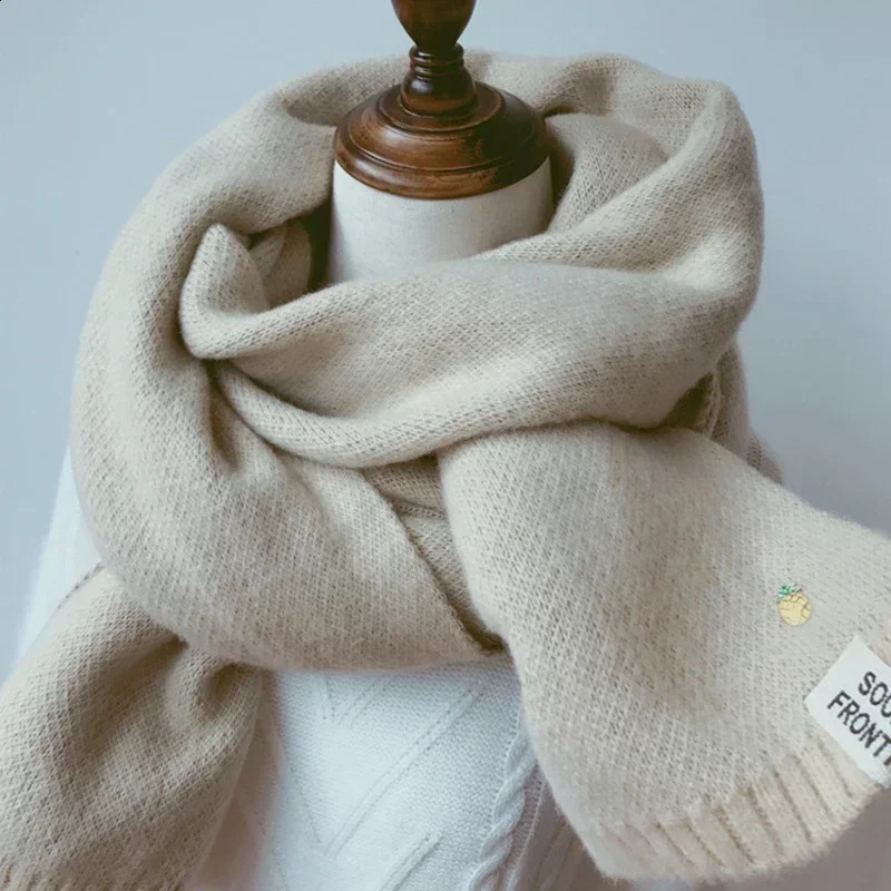 Women Solid Cashmere Scarves Lady Winter Thicken Warm Soft Pashmina Shawls Wraps Pink Black Female Knitted Wool Long Scarf 240201