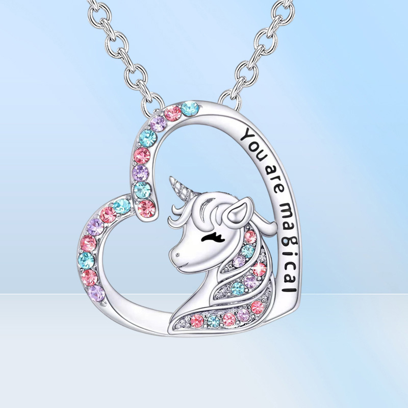 Unicorn Pendant Necklace Cute Lucky Heart Crystal Birthstone Horse Necklaces You Are Magical Jewelry Birthday Gift Girls5858986
