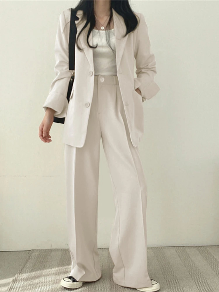 Blazer 2 Piece Sets Outifits Autumn Winter Korean Fashion Pants Suit Office Lady Solid Dressing Female Clothing 240127