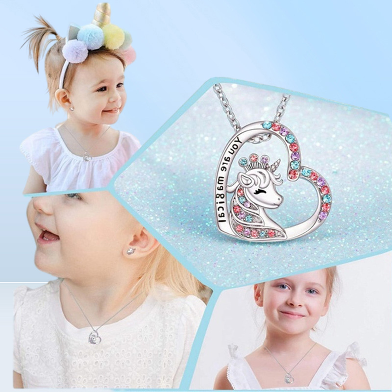 Unicorn Pendant Necklace Cute Lucky Heart Crystal Birthstone Horse Necklaces You Are Magical Jewelry Birthday Gift Girls5858986