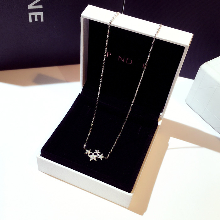 Simple Fashion Star Pendant Ins Top Sell Jewelry Sterg Sier Rose Gold Fill Pave White 5A Cubic Zircon CZ Dia Party Clavicle Necklace Gift 5224