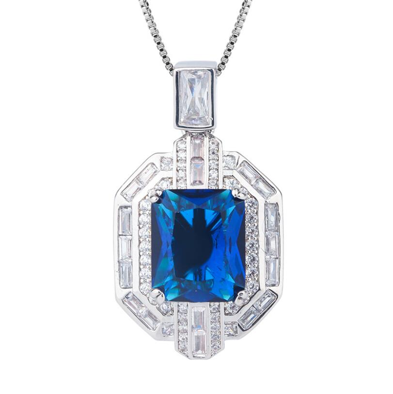 Square Pendant Necklace: 2024 Sterg Sier Princess Cut Multi-Color 5A Cubic Zirconia Jewelry for Women